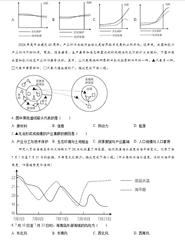 2024年高考福建地理试卷真题+答案