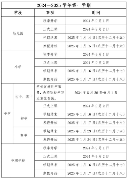 20242025福建中小学寒假时间定了