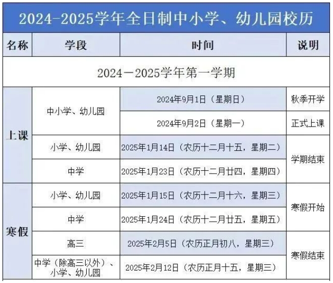 20242025福建中小学寒假时间定了