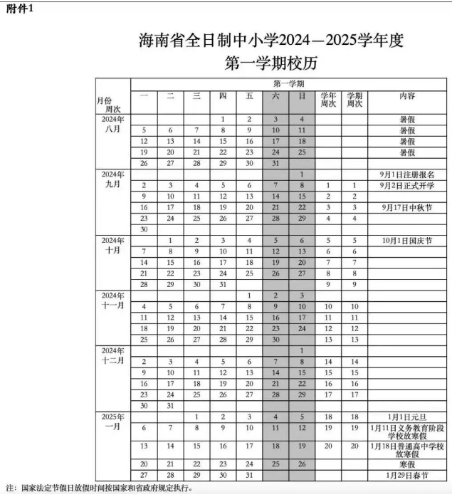 2025海南中小学寒假时间安排